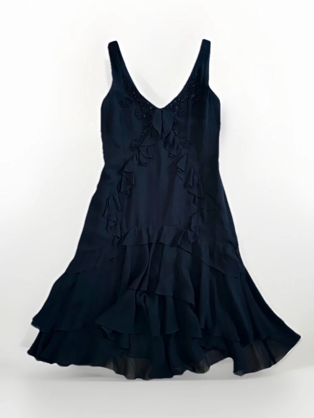 Vintage Y2K Citrine Chiffon Ruffle Floral Beaded Fairycore Dress size 6